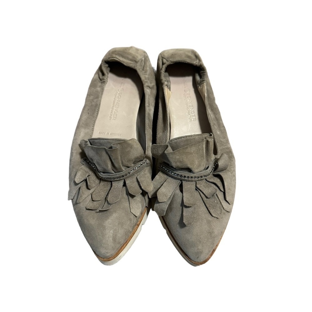 KENNEL SCHMENGER Schuhmanufaktur Gray Suede Fringe Pointed SlipOn Ballet Flats 7